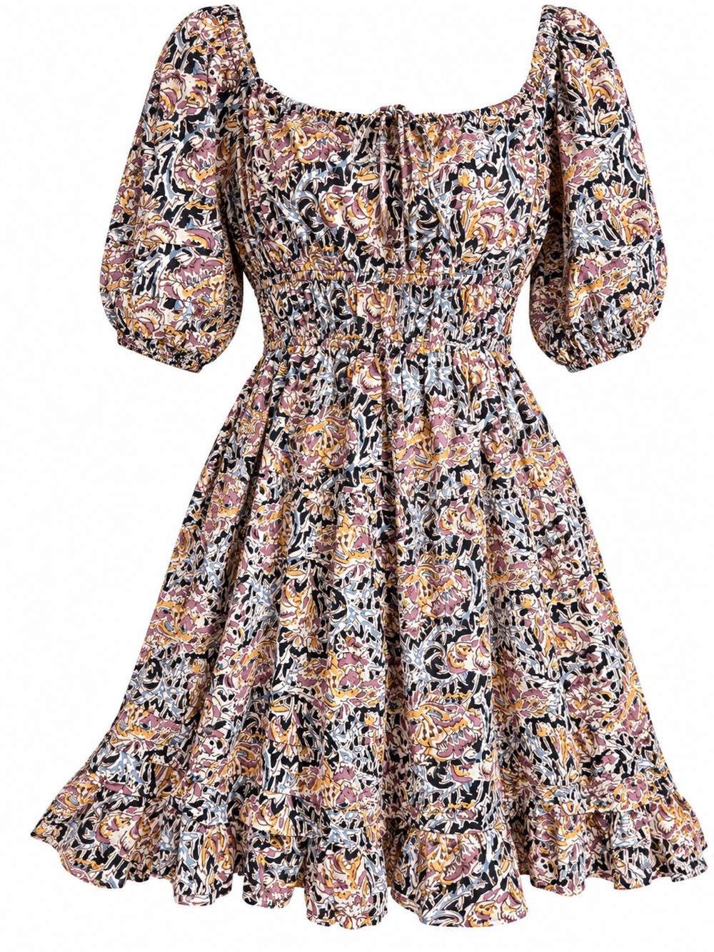DRA Women's Floral Puff Sleeve Smocked Waist Dress - Pink & Black small 5 - Picture 2 of 9